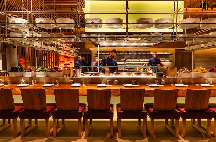 Dining area of ROKA Riyadh restaurant in Riyadh, Saudi Arabia.