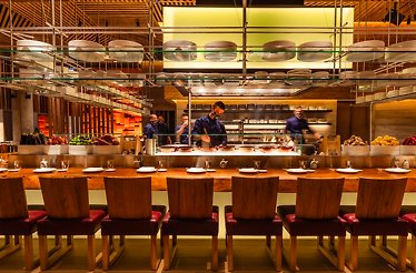 Dining area of ROKA Riyadh restaurant in Riyadh, Saudi Arabia.