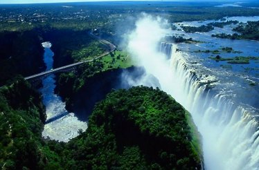 Aerial view of Victoria Falls between Zambia and Zimbabwe borders