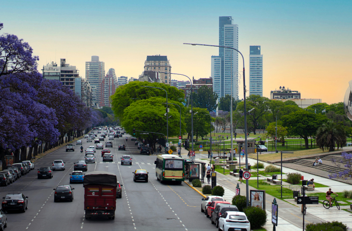 Avenida Figueroa Alcorta in the Recoleta neighborhood, with the skyline featuring modern residential skyscrapers.