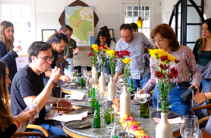 A vibrant dish featuring rich orange tones, light foam, and small berries that highlight the experience's innovative culinary approach.