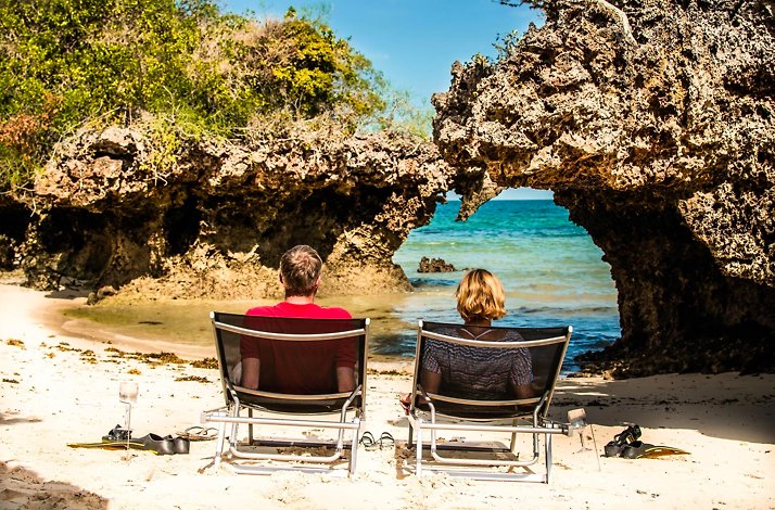Couple relaxing at the beach.
