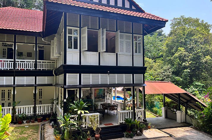 Closeup of the Black and White homes on Pender Road Singapore.