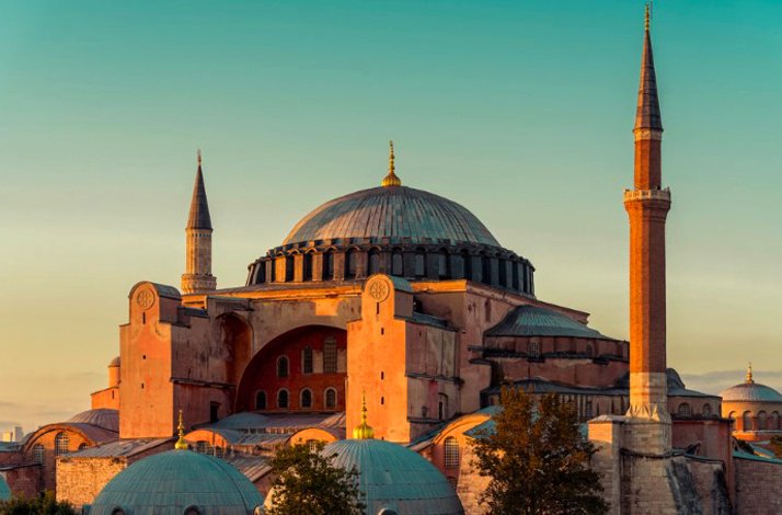 A distant view of Hagia Sophia on a sunny day.