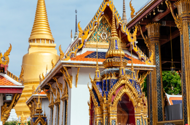 Grand Palace temple spires in Bangkok.