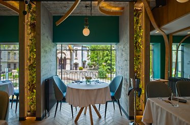 Interior of Unica Restaurant in Sofia, Bulgaria, located on Tsar Osvoboditel Blvd.