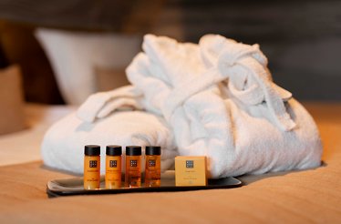 Welcome set and bath robe served at Grand Hotel Beatrix.