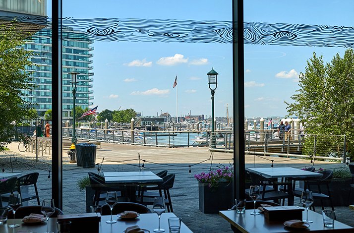 View from the windows of Woods Hill Pier 4 at the pier embankment.