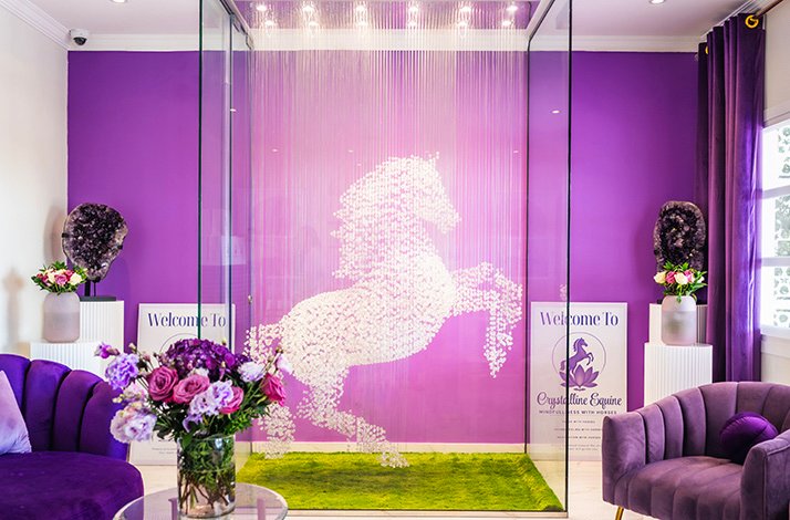 Crystalline Equine bright luxurious pink office.