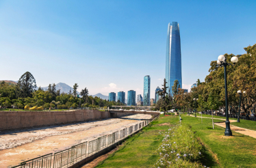 Usage statistics Costanera Center skyscraper and Mapocho River in Santiago, Chile.