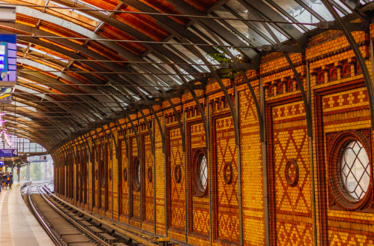 A view of  the historic Hackescher Markt S-Bahn station in Berlin, Germany..
