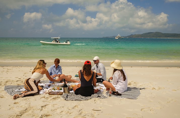 Beach picnic on Whitehaven Beach in the Whitsundays.