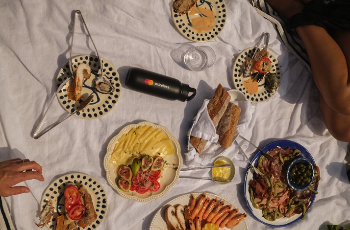 Gourmet picnic spread on Whitehaven Beach.