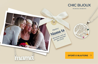 Chic Bijoux necklace for mothers and a photo postcard depicting two daughters hugging their mom.