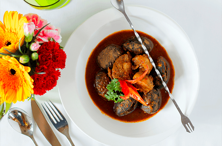 A mouth-watering dish from the Four-course Kristang set dinner at The Mansion.