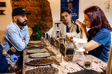 Coffee tasting session at a cafe in Bogotá, Colombia
