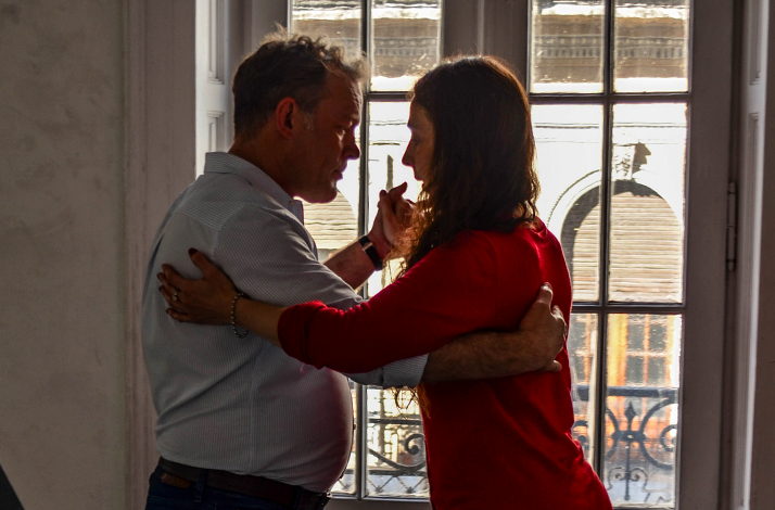 Man and woman dancing tango during private tango session in San Telmo, Buenos Aires, Argentina.