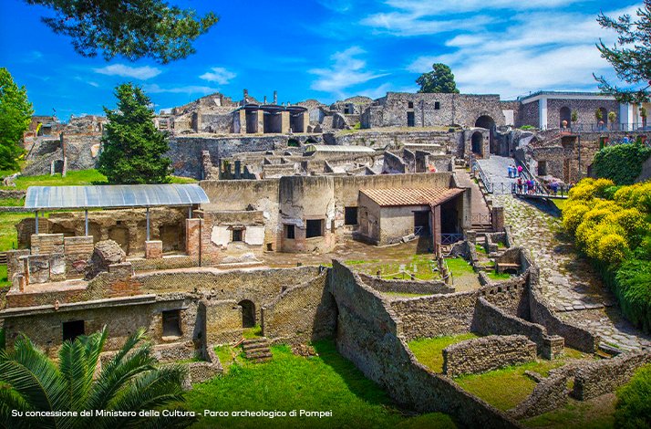 Ancient brick and stone ruins of Pompeii, Italy.