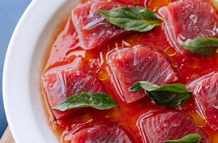 Close up on a dish served at Crudo e Nudo.
