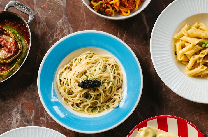 Selection of pasta dishes served for guests at Piccolo Morini.