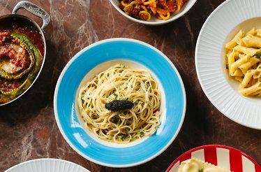 Selection of pasta dishes served for guests at Piccolo Morini.