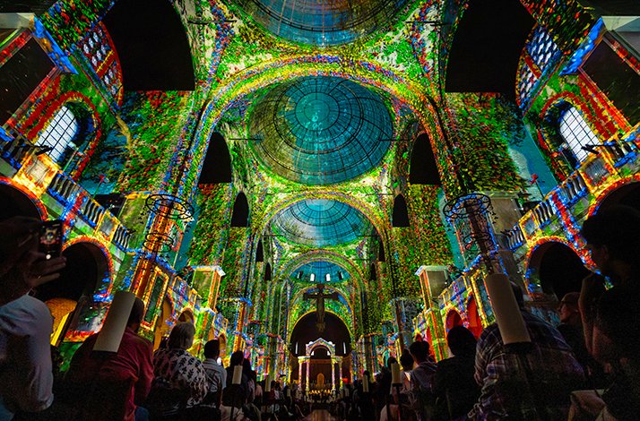 Westminster Cathedral interior illuminated for the Luminiscence event.