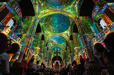 Westminster Cathedral interior illuminated for the Luminiscence event.
