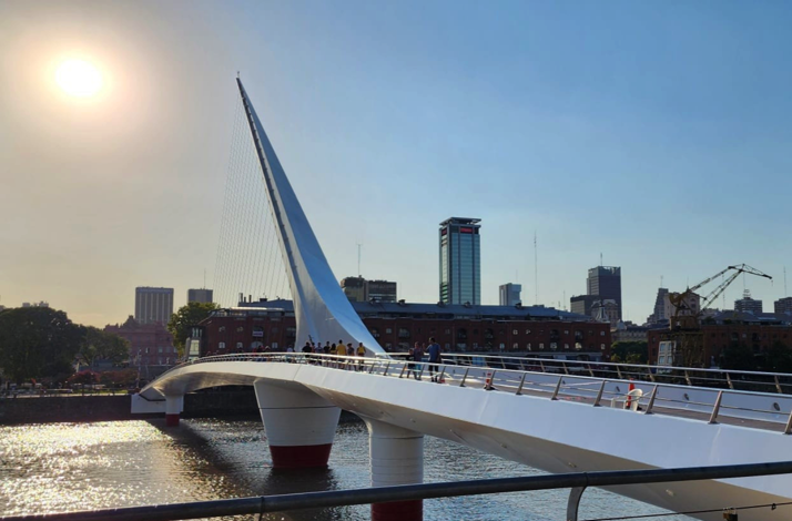 Puente de la Mujer in Puerto Madero at sunset, reflecting Buenos Aires' modern identity and evolving urban story.
