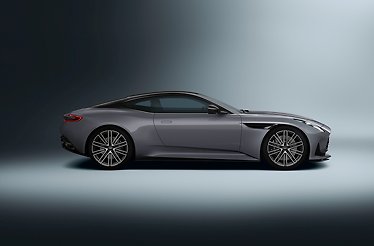 A view of the 2024 Aston Martin DB12 featuring a sleek Magnetic Silver exterior finish.