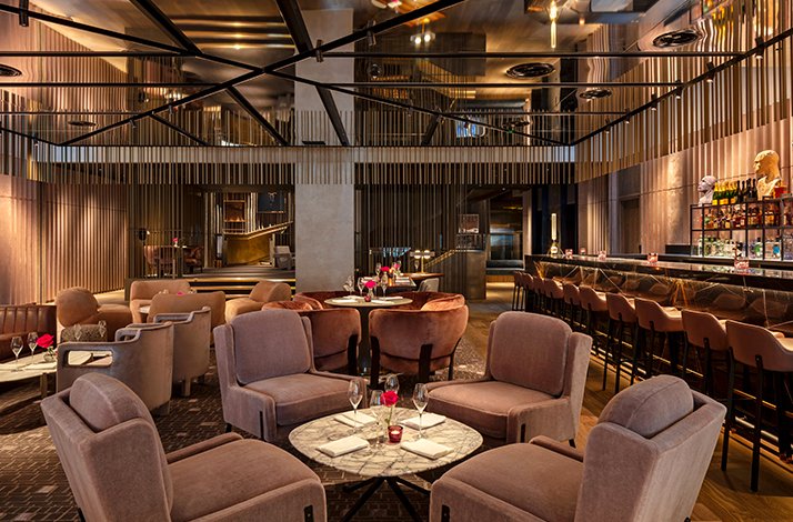 Lounge and bar area at The Londoner hotel, Leicester Square.