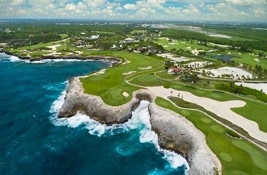 Aerial view of Corales Golf Course along the coast in Punta Cana.