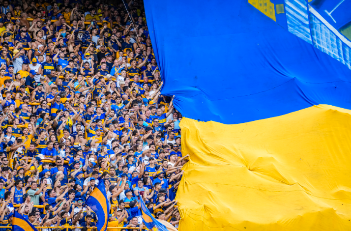 Boca Juniors supporters in the stands at La Bombonera.