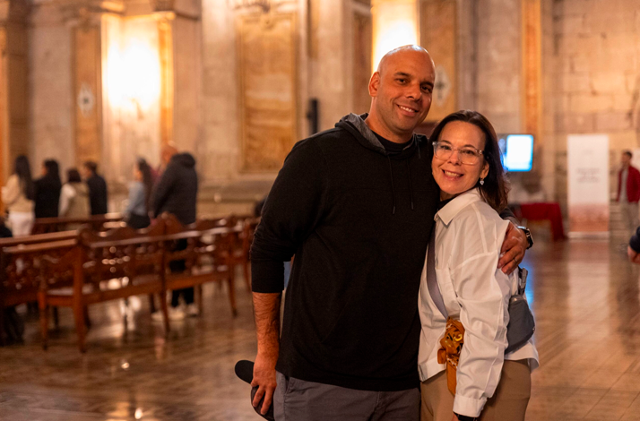 Visitors inside Santiago Metropolitan Cathedral during a guided cultural tour, experiencing the city's religious heritage and historic landmarks.