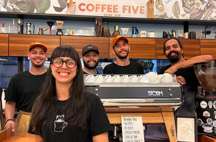 Professional baristas hosting an exclusive specialty coffee workshop at Coffee Five.