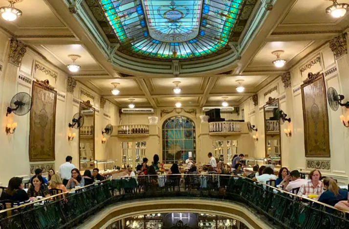 Elegant Belle Époque interior of the historic Confeitaria Colombo café in downtown Rio.