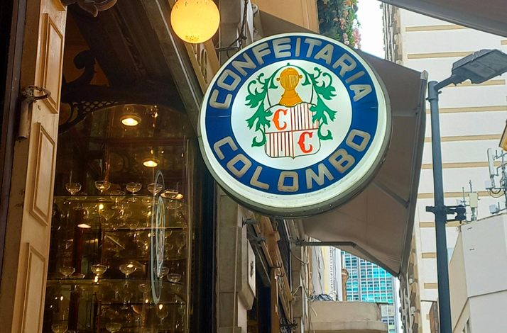 Historic Confeitaria Colombo storefront in Rio de Janeiro's cultural center.
