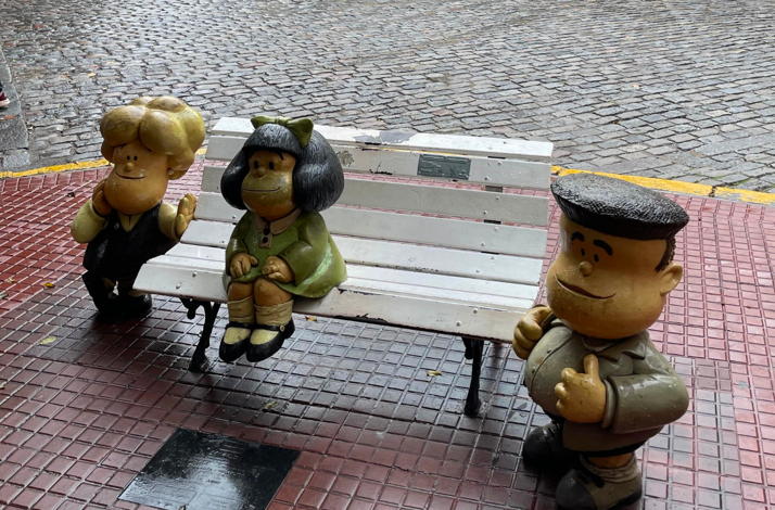 Statues of beloved Argentine comic characters along the Paseo de la Historieta in Buenos Aires.