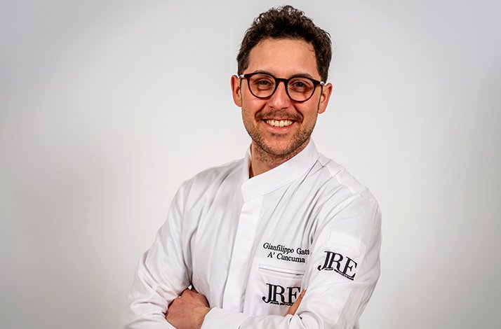 Chef Gianfilippo Gatto in A'Cuncuma restaurant's uniform.