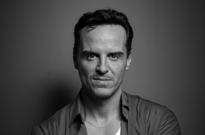 Black and white portrait of Andrew Scott.