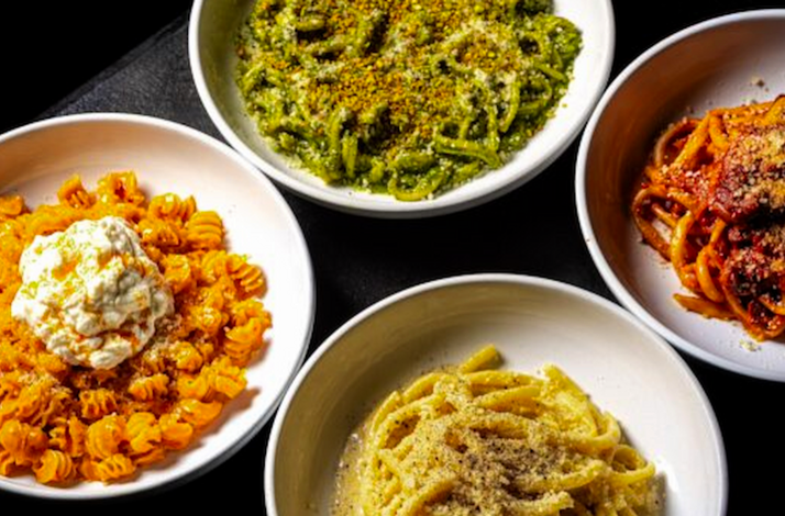 An assortment of coloured pasta dishes served at Luca Osteria.